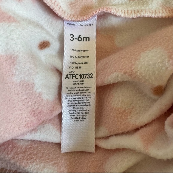 Carter’s Pink Floral Fleece Sleep Sack 2-way zip Baby Girls 3-6M - Picture 4 of 4